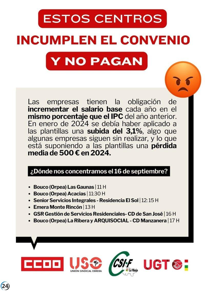 Sindicatos del IV Convenio de Residencias organizan manifestaciones para el lunes.