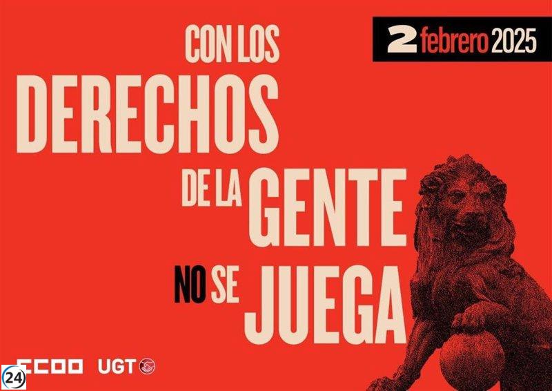 CCOO y UGT protestan en Logroño contra el decreto 'ómnibus' y su impacto en las medidas sociales.