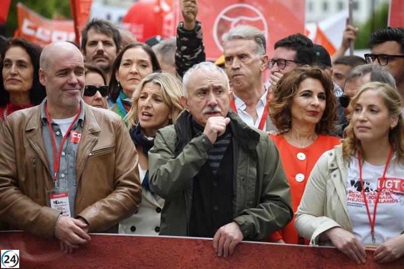 Sindicatos CCOO y UGT exigen en Madrid reducción de jornada laboral y cambios en la normativa de despidos.