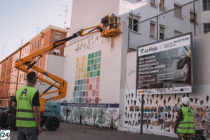 Arrancan los trabajos para edificar 24 viviendas en alquiler asequible en la Plaza de los Cuentos de Logroño.