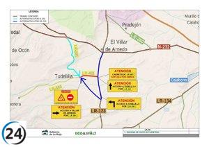 Cierre total de la LR-481 en Tudelilla por reformas desde lunes hasta viernes.