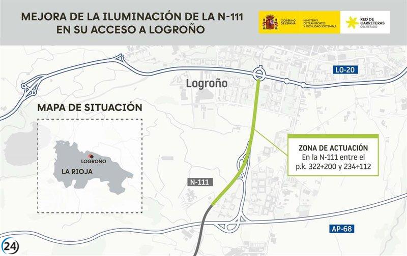 Mejoras en iluminación de la N-111 en Logroño: licitación para eficiencia energética.