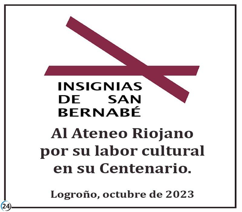 El Ateneo Riojano de Logroño recibe prestigioso reconocimiento de las Insignias de San Bernabé 2023.