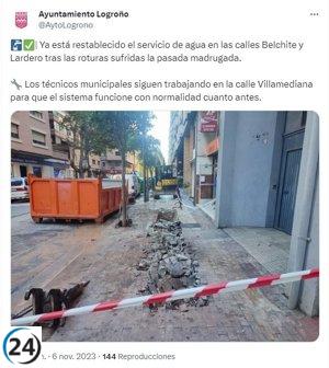 Reparadas las tuberías dañadas en Logroño: el servicio de agua vuelve a la normalidad en las calles Belchite y Lardero.